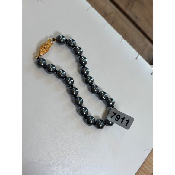Vintage Black Pearl Beaded Bracelet With Gold-Tone Clasp - Picture 2 of 5